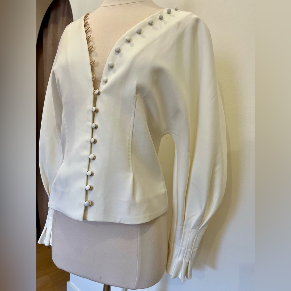 Custom-Made Cream Button-Down Blouse - Picture 3 of 4
